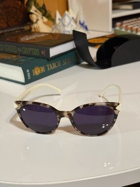 Prada Tortoiseshell Frame Sunglasses with Cream Arms and Dark Lenses